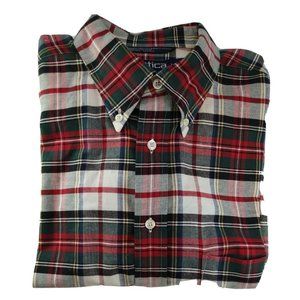 Nautica Long Sleeve Plaid Button Front Shirt with Boat Logo Men's Size Large